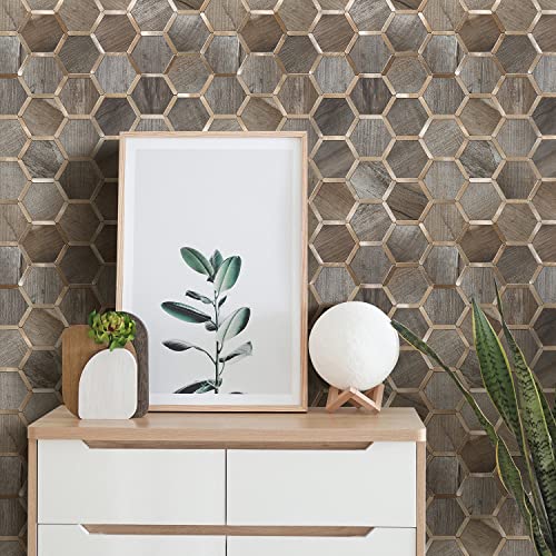 Stickgoo Hexagon Peel And Stick Backsplash Tile, Stick On Backsplash For Kitchen And Bathroom, Wood Texture Pvc Mixed Metal Gold Self Adhesive Wall Tiles(10 Sheets, Seamless) #TOP5