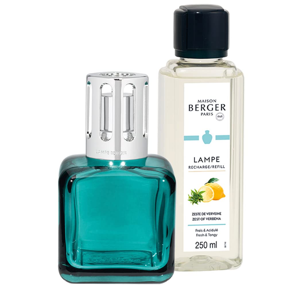 LAMPE BERGER GLACON VERT Ice Cube Green - Set con lampada in vetro verde o olio aromatico da bruciare, 250 ml
