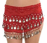  Secretdressing – Pañuelo oriental para danza del vientre, negro o rojo con lentejuelas doradas, estilo Bollywood rojo Talla única