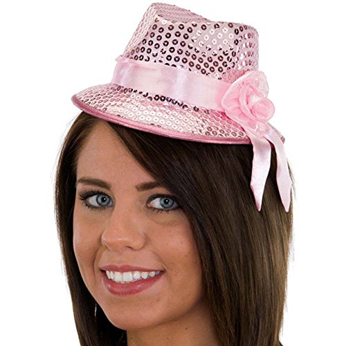 Mini Fedora rose fluo accessoire de tête à paillettes pour anniversaire