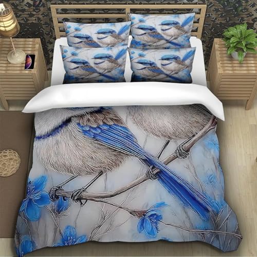Housse de couette oiseaux bleus 140x200 parure lit microfibre - 5