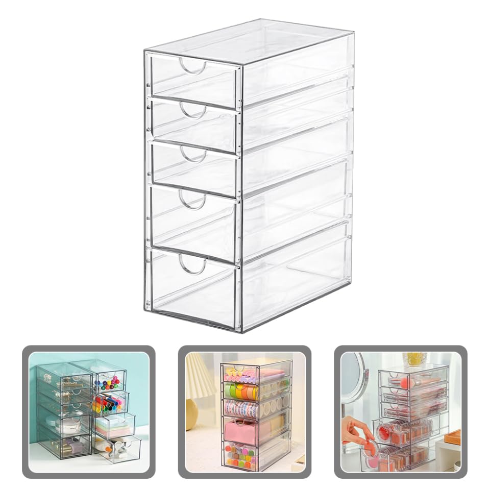 Caja de almacenamiento multifuncional de plástico de 5 capas para escritorio, práctica para suministros de oficina, papelería y uso doméstico, solución de mesa que ahorra espacio