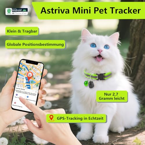 Katze GPS Tracker Hund Kompatibel mit iOS & Android, Weltweite Standortverfolgung, Katzen Halsband GPS Trackers Ohne ABO, Mini Pet Tracker für Katzentracker Katzentracking Peilsender