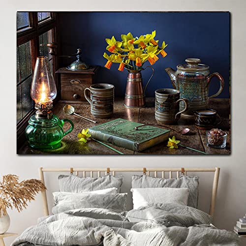 Fleurs Peinture Épices Vase décoration murale maison et affiche salon 60x90cm