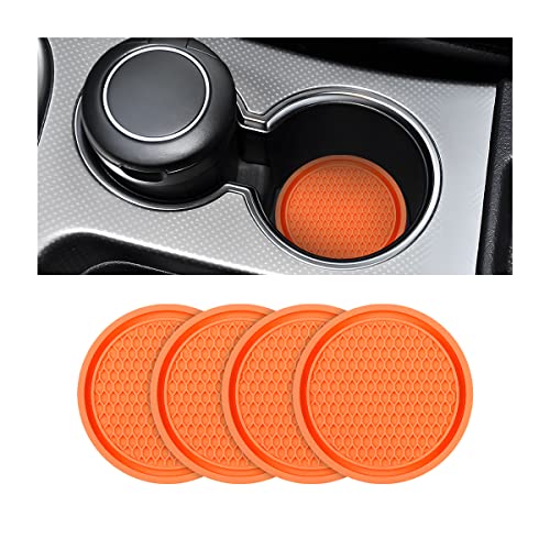 4 Pack Car Cup Holder Coaster, 2.75 Inch Diameter Non-Slip Universal Insert Coaster, Durable, Suitable for Most Car Interior, Car Accessory for Women and Men (Orange)
