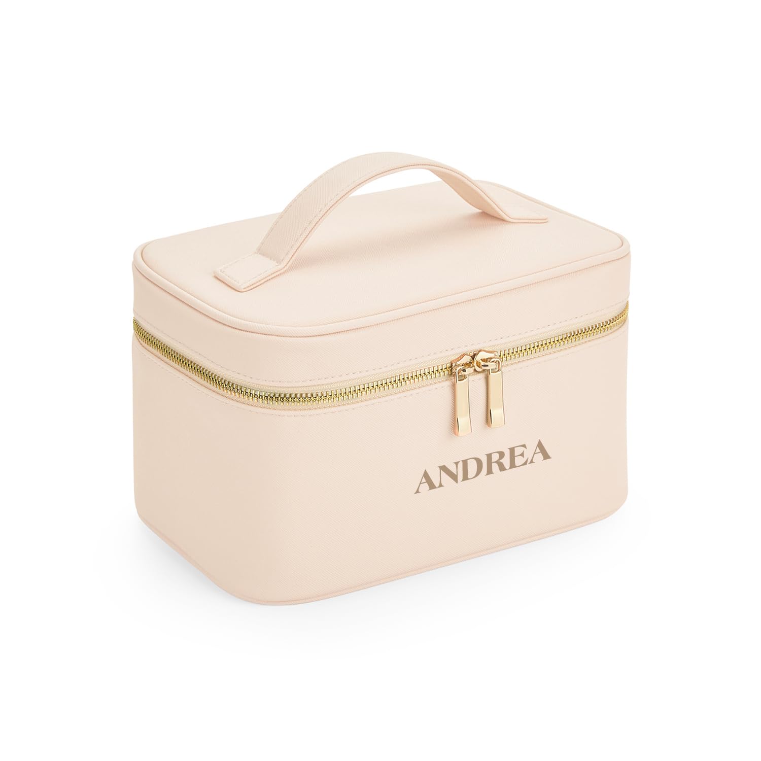 Neceser Cofre Mujer Personalizado - Beige | Estuche de Viaje Personalizado con Nombre | Diseño Elegante de Polipiel Vegana | Multiusos con Bolsillos Internos | Ideal para Tocador y Viajes