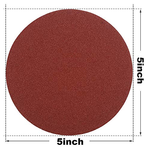 Hifrom 5-Inch/125Mm Hook And Loop Backing Pad M14 Drill Adapter,50 Pieces No-Hole 60 Grit Sandpaper Assortment Replacement For Random Orbital Sander Grinder Pads thumb #1