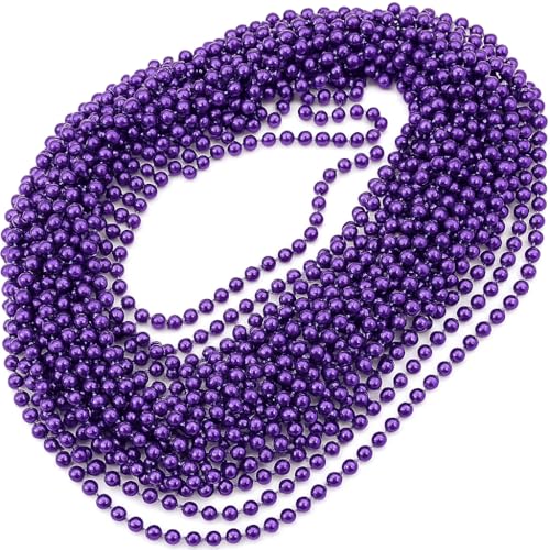 Oojami 72 Pieces 33 inch 07mm Metallic Purple Color Mardi Gras Beads Beaded Necklace Ideal for New Years Eve, Anniversary Party, Party Favors, and Table Centerpiece Decorations