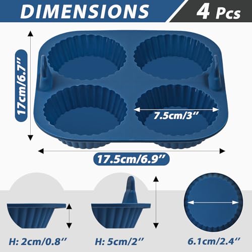 webake Mini Tart Tins for Air Fryer 4 Pcs 3 inch Silicone Quiche Mould Tart Pan Quiche Tins Tartlet Moulds Airfryer Baking Mould - Image 2