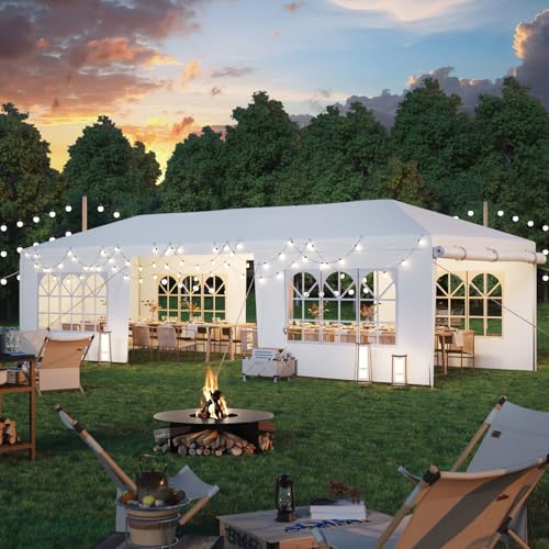 10x30 Party Tent with 8 Removable Sidewalls, Outdoor Canopy Wedding Tents for Parties, Waterproof Canopy Gazebo, Outdoor Shelter for Large Gatherings, White