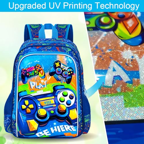 Image of 16 inch Gamer Backpack for Boy, 3Pcs Gaming Kids Bookbag for Elementary Preschool Kindergarten, School Backpacks with Lunch Box(Blue)