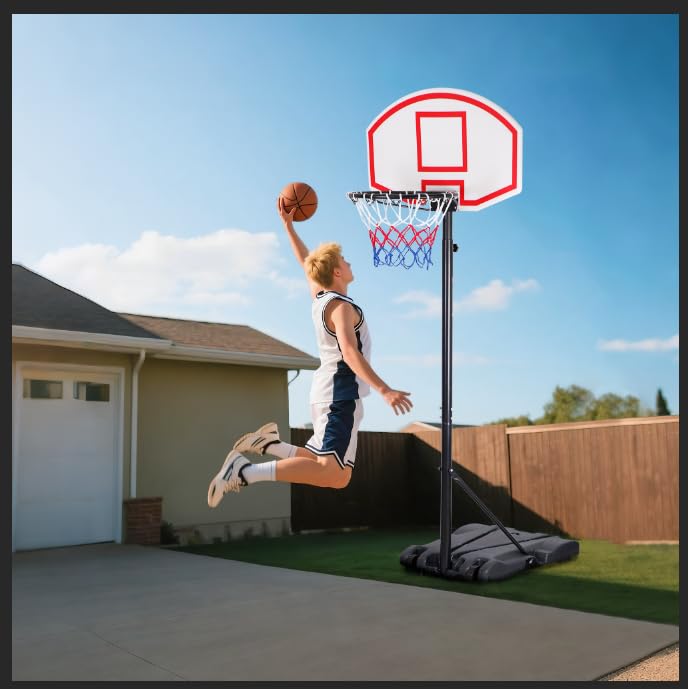 HomGarden Mini Portable Basketball Hoop Stand for Kids Juniors 8 ft Adjustable Height Backboard Starter Basketball System w/Wheels Indoor Outdoor