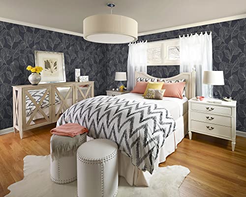 Gleom 15.6"X118" Dark Peel And Stick Wallpaper Leaves Wall Paper Leaf Wallpaper Removable Contact Paper Self Adhesive Wallpaper Diy Wallpaper For Livingroom Decor(Beige Line And Blue Black Background) #TOP5