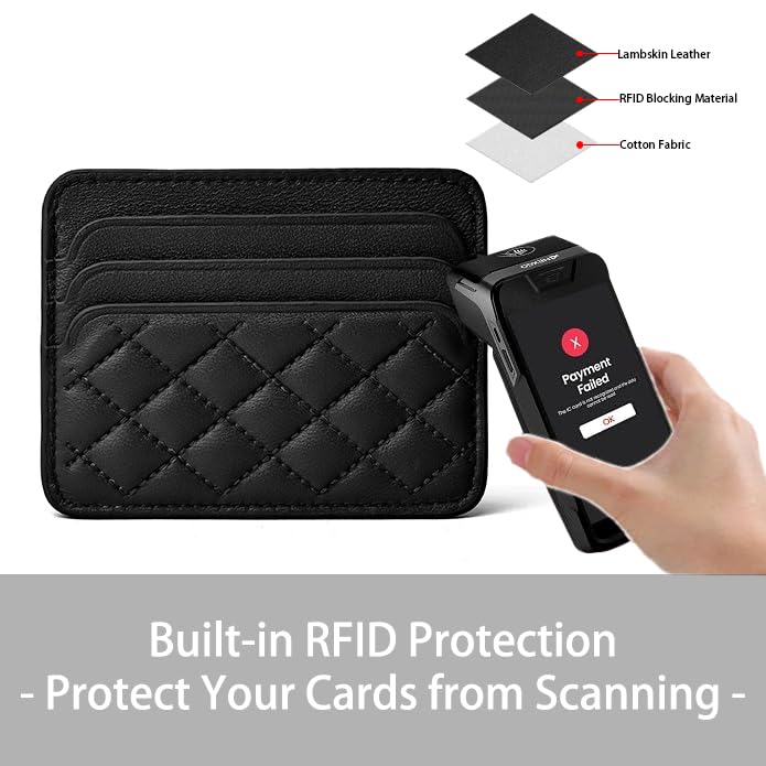 Image of DORIS&JACKY Lambskin Leather Card Holder Slim Thin Quilted Card Case Wallet