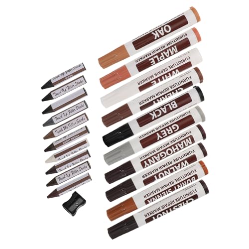 Didiseaon 21 Pcs Wood Finish Stain Markers Wax Crayons with Sharpener for Easy Scratch Repair Furniture Cabinets and Floors Quick Drying Compatibility