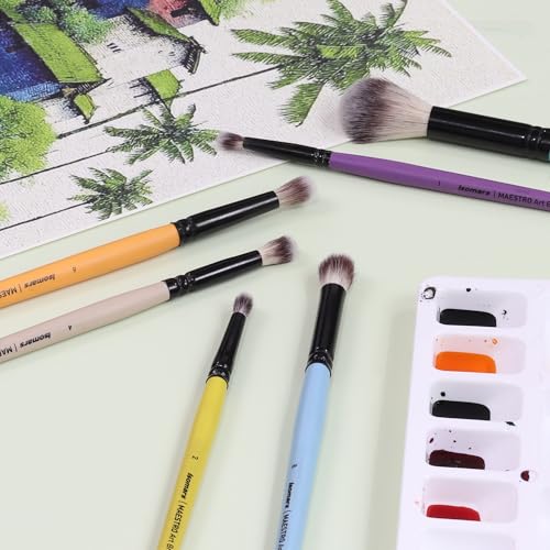 Image of Isomars Maestro Blending Brush Set of 6 - Professional Round Artist Brushes for Soft Blending, Shading and Transitions - Ideal for Watercolor, Acrylic, Gouache, and Ink - Sizes 1, 2, 4, 6, 8, 10