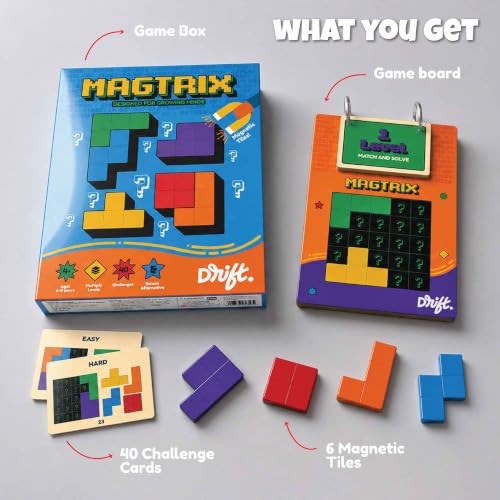 Image of Cubelelo Drift Magtrix Wooden Magnetic Tiles Puzzle Game | Comes with 40 Challenges for Kids 4-8 Years
