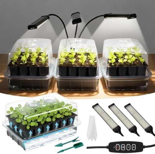 SOLIGT 72 Cell Self Watering Seed Starter Trays with Grow Light, ...