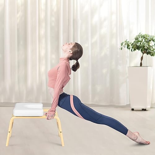 Miniatura 8 de Giantex Banco de cabeza de yoga con almohadillas de VC, silla de inversión de yoga, marco de madera resistente, entrenador de inversión de yoga,