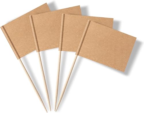 Mflagperft Banderas de palillo de dientes en blanco para etiquetado, banderas pequeñas para decoración de cupcakes, alimentos, frutas, fiestas
