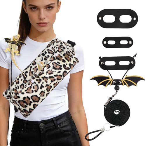 Bearded Dragon Leash and Carrier Sling Super Soft Lizard Carrying Pouch Adjustable Leather Wings Beardie Harness Reptile Small Pet Snuggle Sling Bag Accessories for Outdoor Travel Walking Rest