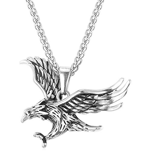 U7 Punk Chameleon/Eagle/Dragon/Hawk/Wolf Necklaces for Men Women, Retro Black Stainless Steel Animal Pendant Personalized Jewelry Gift Cool Necklace w
