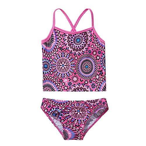 Kaerm Kids Girls Floral Print Swimsuit Tankini Bathing Suit Halter Crisscross Tops Bottoms Boyshort Swimwear