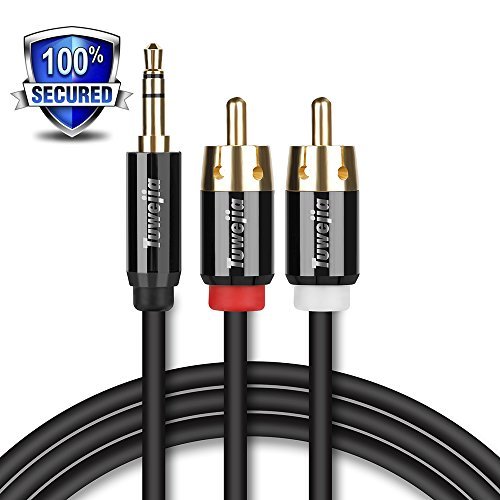 RCA Audio Cable Tuwejia Super HD 3.5mm AUX to 2RCA 3.3FT Y Splitter Stereo Audio Cable Male Type OFC Conductor Dual Shielding Gold Plated High-End Metal Shell(3.3Feet)