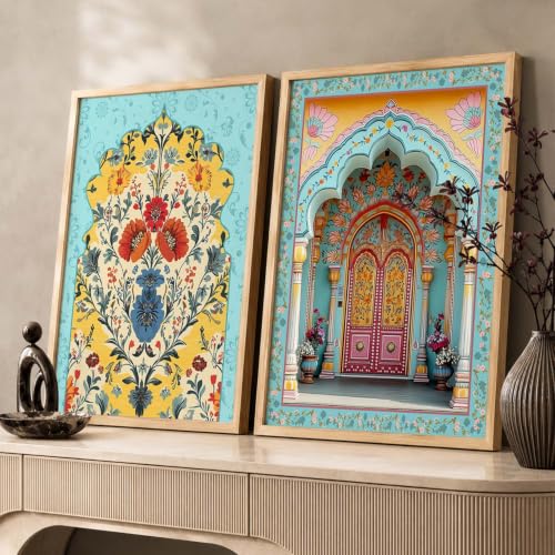 Image of kotart - Indian Wall Art Home Decor Frames Framed Wall Painting for Home Room Bedroom Office Wall Decor Traditional Indian Madhubani Paintings for Living Room Pichwai Art Painting for Wall Decoration Wall Poster With frames Wall Paintings for Home Decoration set of 2 (Art 2, (10x13 inch), Framed)