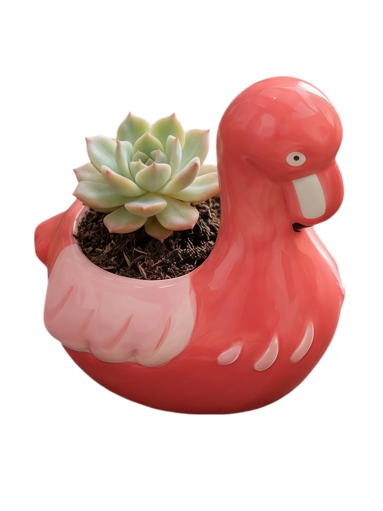 SJBAG Ceramic Animal Shaped Flower Pot - Unique and Charming Home Decor (Flamingo)
