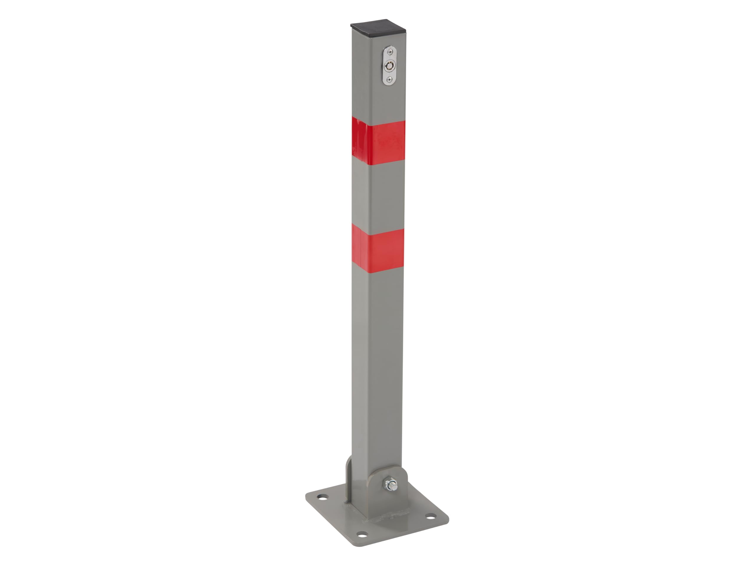 Folding Security Barrier, Heavy Duty Grey Steel Driveway Parking Bollard with Key Lock and Red Reflective Strips for Traffic & Parking Security
