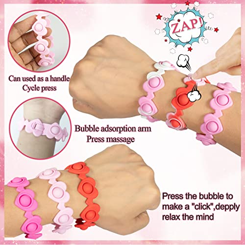 Pompfavor Valentines Day Gifts Pop Bracelet Fidget Toys - 6Pcs Fidget Bracelets Push Pop Bubble It For Toddlers Girls Boys Exchange Gifts Party Favors Supplies #TOP3
