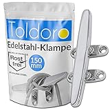 Toldoro® Klampe 150mm aus Edelstahl rostfrei V4A, 4 Bohrungen/Belegklampe, Bootsklampe mit elektropolierter Oberfläche/Festmacher für Sonnensegel oder als Boot Zubehör