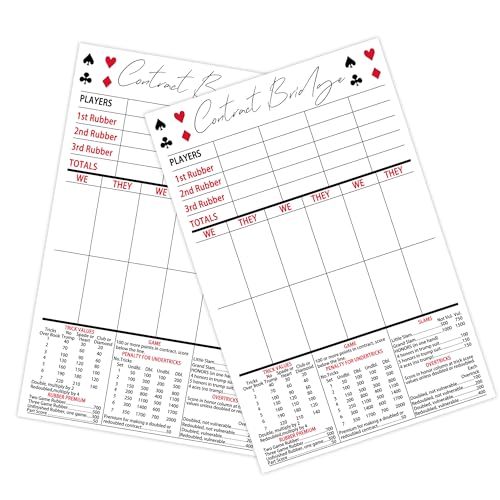 Image of Topabel Contract Bridge Score Pads,5.5x8.5 Inches Game Scoring Cards Supplies for Bridge Scoring,3 Pads, 50 Sheets Each,White
