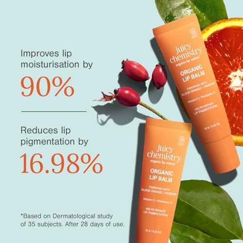 Image of Juicy Chemistry Blood Orange & Rosehip Lipbalm, 10 g | Organic Lip Balm for Dark, Pigmented, Dry & Chapped Lips | Enriched with Vitamin A, C, E & Ceramides | Clinically Tested | For Men, Women & Kids