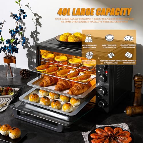 Tenedor de convección comercial de 40L, la utódora eléctrica Rotisserie con 60 Min Timer, Control Templ Independiente 90-230C, Equipo de Panadería de Acero Inoxidable para la Contríaca y el Uso Inicio