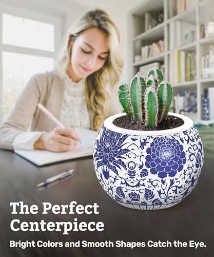 Image of PieceRelax 3D Puzzle Planter - Oriental Floral Ornament - Small Round Plant Pots with Drainage, for Mom, Home Decor Flower Pots for Indoor Cactus, Succulents Pots [K1101]