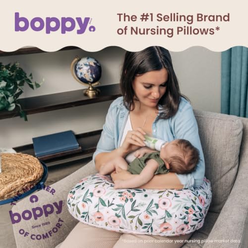 Image of Boppy Nursing Pillow - Verified Safe Breastfeeding Pillow with Softer Fill for Comfortable Support, Machine Wash & Dry Cover, Non-Toxic Materials - Pink Garden Flowers