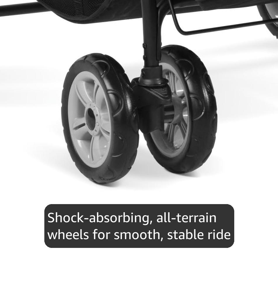 Gaggle by Foundations Compass Quad Stroller - 4 Seat Stroller Wagon for Daycare & Preschool | Foldable, UV Canopy, 5-Point Harness, Large Storage - Black