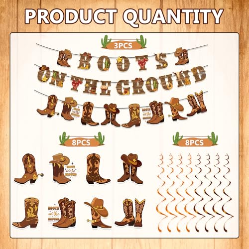 Image of Boots on the Ground Decorations Include Boots on the Ground Banners Hanging Swirls Western Cowgirl Theme Party Supplies
