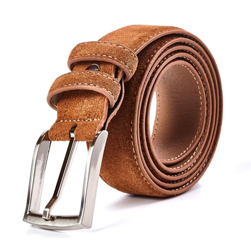 Genuine Suede Leather Belt for Men, 1 3/8
