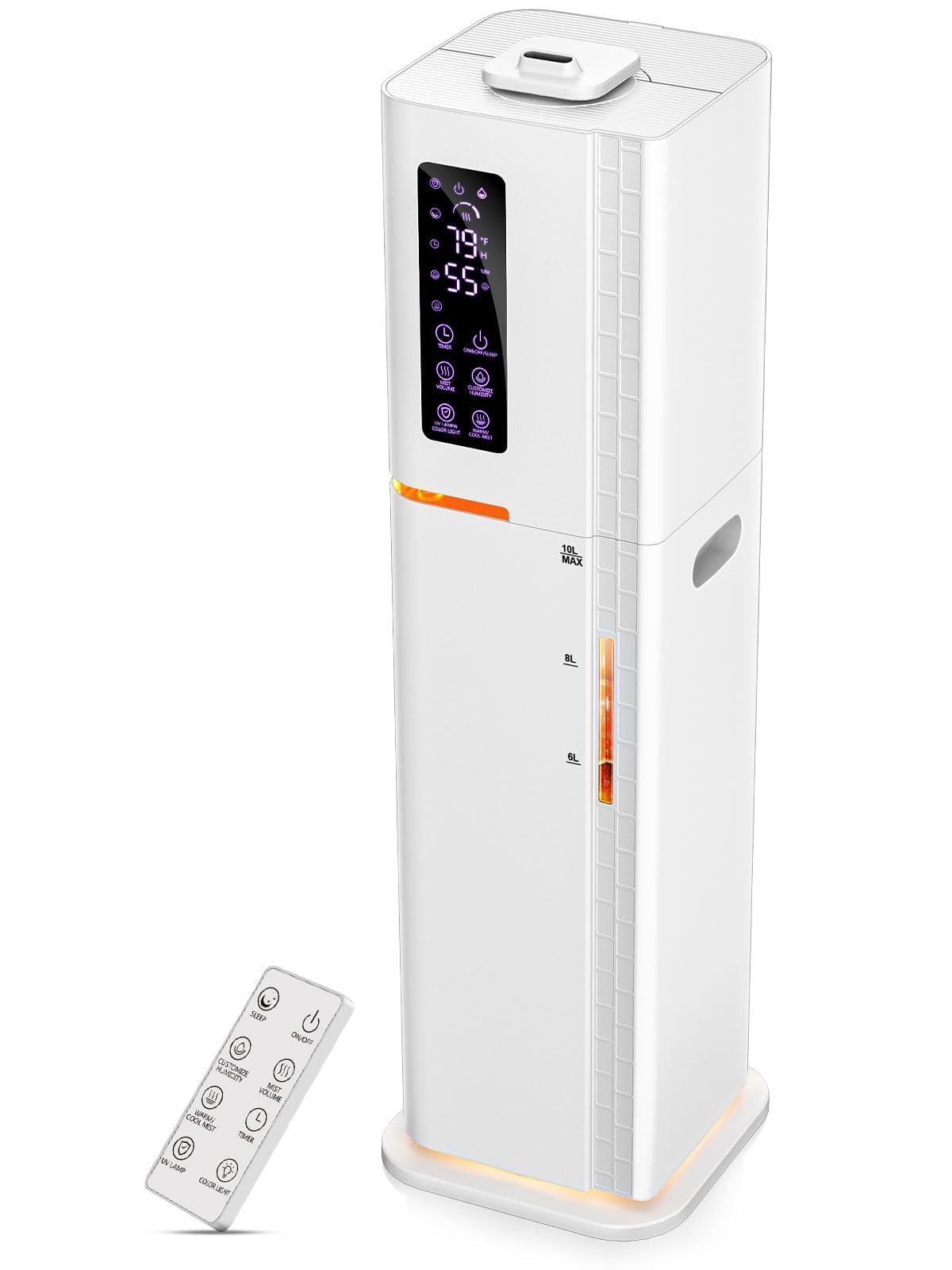 Humidifier with Warm & Cool Mist - 2.64Gal Top Fill, 500 sq ft Coverage, 60H Runtime, Remote, Humidity Control, Aroma Tray & Mood Light (Yellow/Blue)