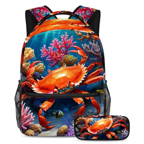 Sac à dos crabe multicolore avec trousse scolaire pour étudiant et ados