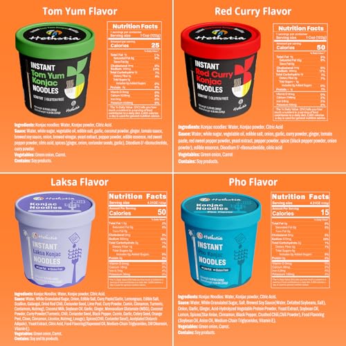 Image of Hethstia Konjac Noodles Cups 8 Variety Pack Shirataki Noodle, 4 Flavors | Pho, Spicy Tom Yum, Red Curry, Laksa, Vegan, Gluten-Free, Low Carb, Keto Friendly, Low Calories, Ready-to-Eat & Holiday Gift