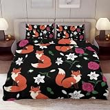 AuHomea Elegant Red Foxes 3 Piece Comforter Bed Full Set Quilt Cover Pillow Covers Soft Bedding Bag All Seasonal Blanket Luxury Microfiber Queen Size Beds Sheets