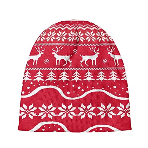 AFPANQZ Christmas Knit Beanie Hat Cold Weather Warm Winter Skull Cap Beanie Durable Acrylic Cuffed Beanie Hat Casual Fisherman Beanie One Size Windproof Beanie Xmas Red
