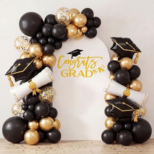 Moukeren 2026 Graduation Decoration Class of 2026 Arch Backdrop Cover 6.6ft Balloon Arch Cover Spandex Backdrop White Congrats Grad Decor for Graduation Season Classes Party Decor(Gold Congrats Grad)