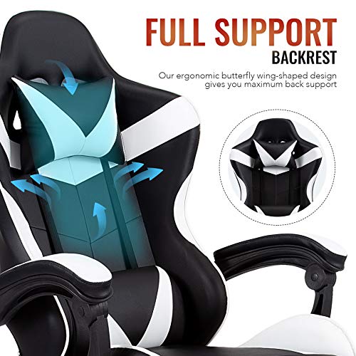 CO-Z Silla Gaming Silla para Juegos con Masaje Silla Ergonómica de Gaming Capacidad de 130KG Silla de Computadora con Reposacabezas Reposabrazos Reposapiés