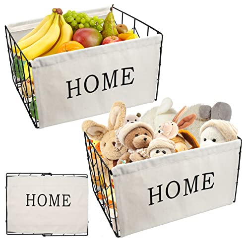 2 cestas de alambre plegables con forro de lona impermeable, SMFANLIN decorativas cestas de alambre organizador para el hogar para cocina, baño, sala de estar, despensa, estantes, encimera Cover