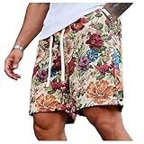 BEAUDRM Men's Floral Shorts Drawstring Waist Summer Vacation Beach Shorts with Pockets Multicolor Small